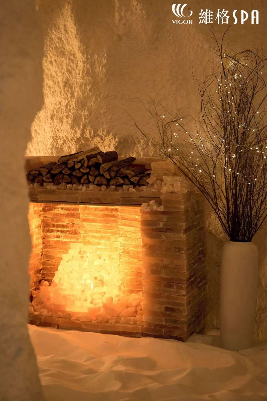 Salt cave detail with stone wall